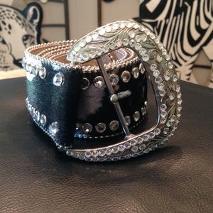 B.B. Simon Cowhide Swaroski Crystal Belt
